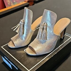Karl Lagerfeld Paris Codi Mules - Metallic Gold Fringe Heels - Size 7.5